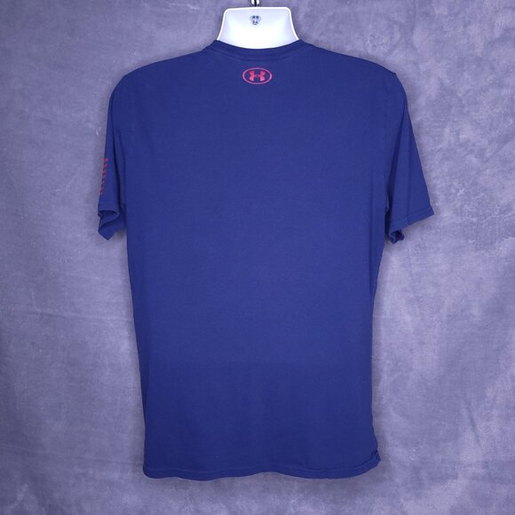 Under Armour Mens Navy T-Shirt With Red Stars & Stripes Logo Large HeatGear - Picture 4 of 7